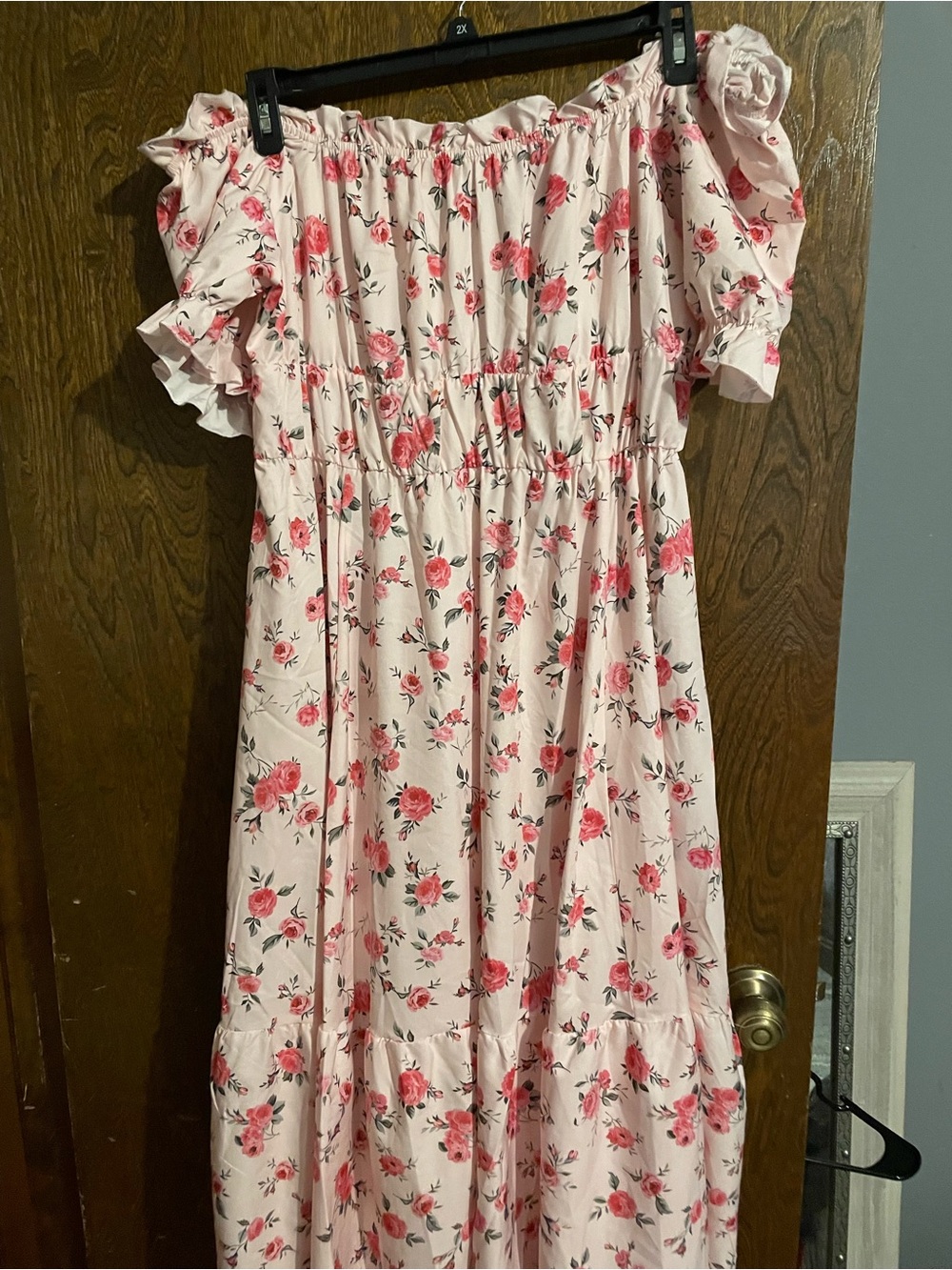 SHEIN Pink Floral Off-Shoulder Midi Dress